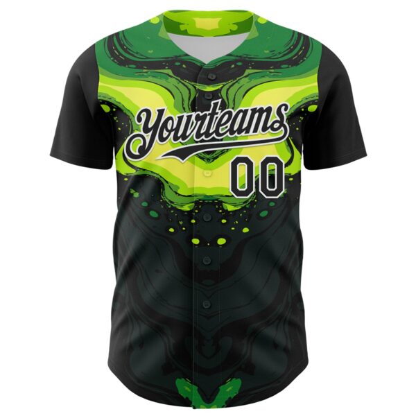 Custom Black Green-White 3D Pattern Design Rave Party Poison Liquid Authentic Baseball Jersey