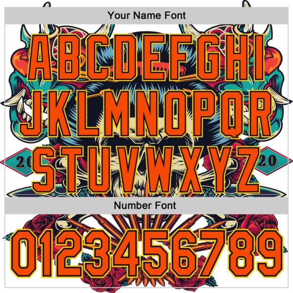 Custom White Orange Black-Yellow 3D Pattern Design Rave Party Vintage Geisha Skull Authentic Baseball Jersey