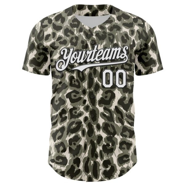 Custom Cream White-Black 3D Pattern Design Rave Party Animal Leopard Print Authentic Baseball Jersey