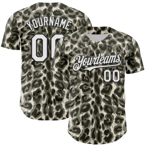 3DPattern8085 Custom Cream White-Black 3D Pattern Design Rave Party Animal Leopard Print Authentic Baseball Jersey