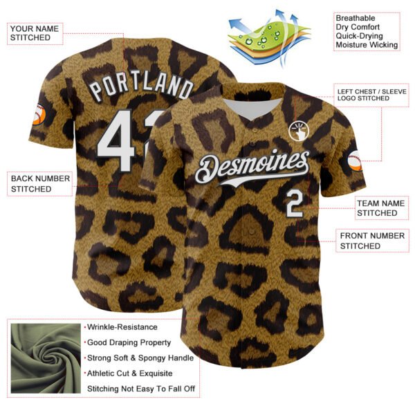 Custom Brown White-Black 3D Pattern Design Rave Party Animal Leopard Print Authentic Baseball Jersey