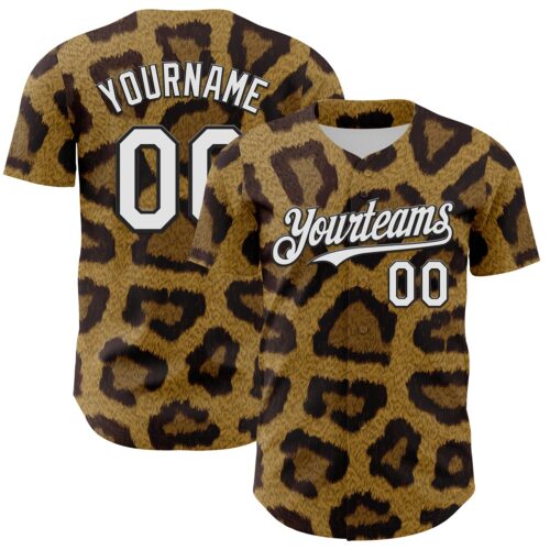 3DPattern8086 Custom Brown White-Black 3D Pattern Design Rave Party Animal Leopard Print Authentic Baseball Jersey