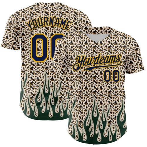 3DPattern8090 Custom Cream Navy-Gold 3D Pattern Design Rave Party Animal Leopard Print Authentic Baseball Jersey