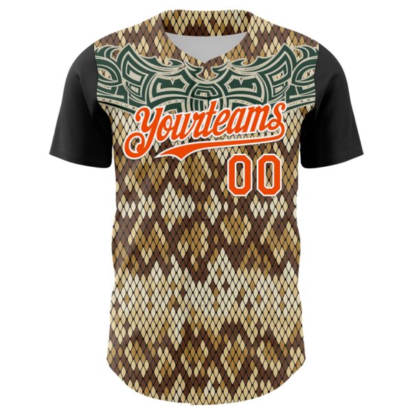 Custom Black Orange-White 3D Pattern Design Rave Party Animal Snake Python Print Authentic Baseball Jersey