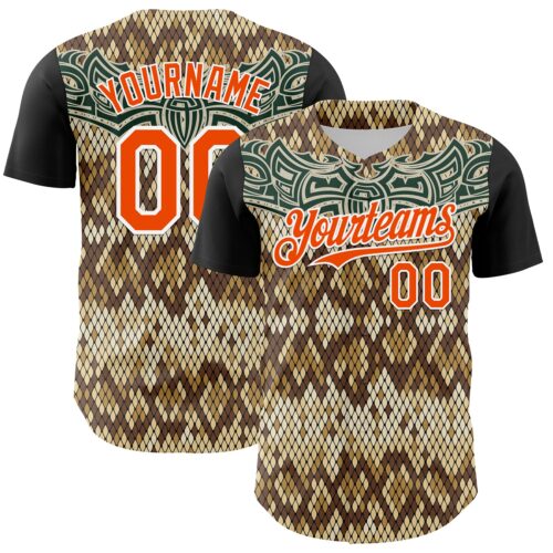 Custom Black Orange-White 3D Pattern Design Rave Party Animal Snake Python Print Authentic Baseball Jersey