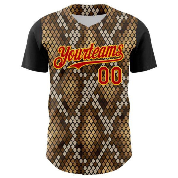 Custom Black Red-Gold 3D Pattern Design Rave Party Animal Snake Python Print Authentic Baseball Jersey