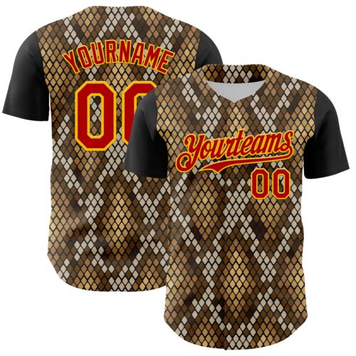 Custom Black Red-Gold 3D Pattern Design Rave Party Animal Snake Python Print Authentic Baseball Jersey