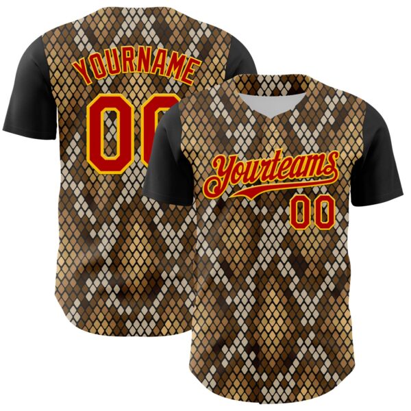 Custom Black Red-Gold 3D Pattern Design Rave Party Animal Snake Python Print Authentic Baseball Jersey