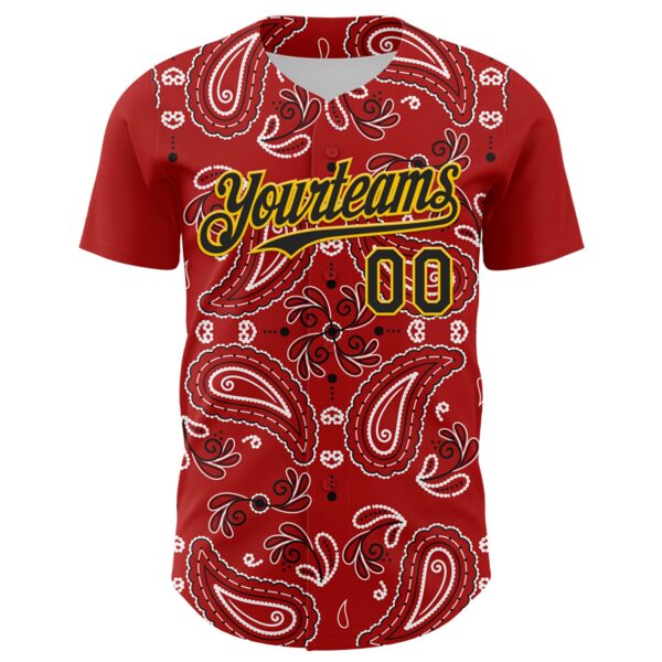 Custom Red Black-Gold 3D Pattern Design Rave Party Paisley Bandana Authentic Baseball Jersey