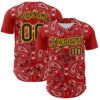 Custom Red Black-Gold 3D Pattern Design Rave Party Paisley Bandana Authentic Baseball Jersey
