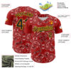 Custom Red Black-Gold 3D Pattern Design Rave Party Paisley Bandana Authentic Baseball Jersey