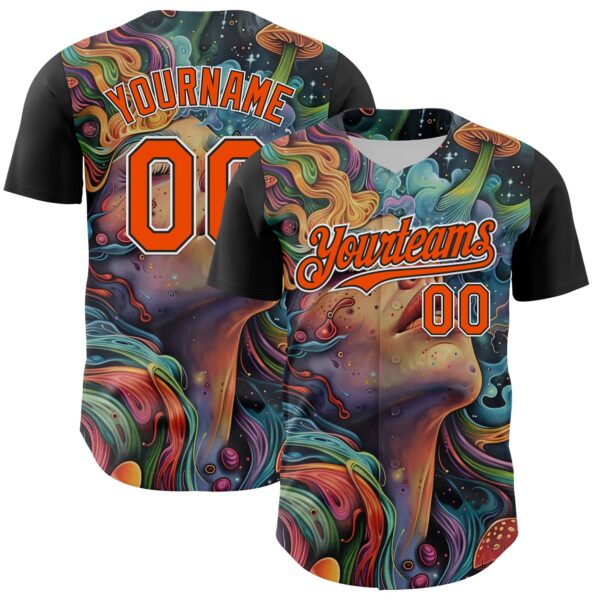 Custom Green Orange Black-White 3D Pattern Design Rave Party Trippy Magic Mushroom Authentic Baseball Jersey