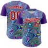 Custom Purple Red-White 3D Pattern Design Rave Party Trippy Laser Fluid Authentic Baseball Jersey