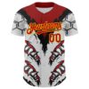 Custom White Red-Yellow 3D Pattern Design Burner Costumes Shark Teeth Authentic Baseball Jersey