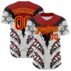 Custom White Red-Yellow 3D Pattern Design Burner Costumes Shark Teeth Authentic Baseball Jersey