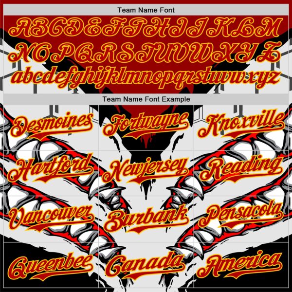 Custom White Red-Yellow 3D Pattern Design Burner Costumes Shark Teeth Authentic Baseball Jersey