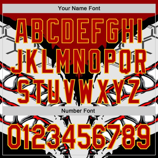 Custom White Red-Yellow 3D Pattern Design Burner Costumes Shark Teeth Authentic Baseball Jersey