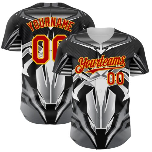 Custom Black Red-Yellow 3D Pattern Design Burner Costumes Mecha Authentic Baseball Jersey