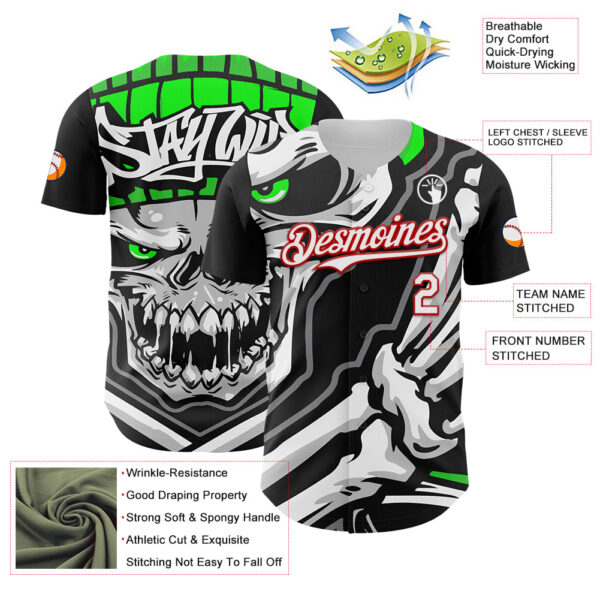 Custom Black White-Red 3D Pattern Design Burner Costumes Skull Authentic Baseball Jersey