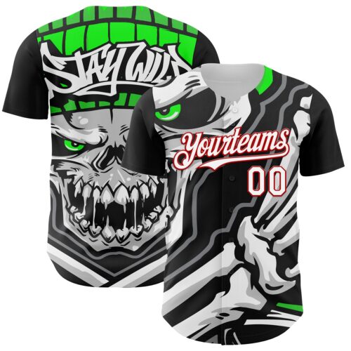 Custom Black White-Red 3D Pattern Design Burner Costumes Skull Authentic Baseball Jersey