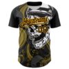 Custom Black Brown Yellow-White 3D Pattern Design Burner Costumes Skull Authentic Baseball Jersey
