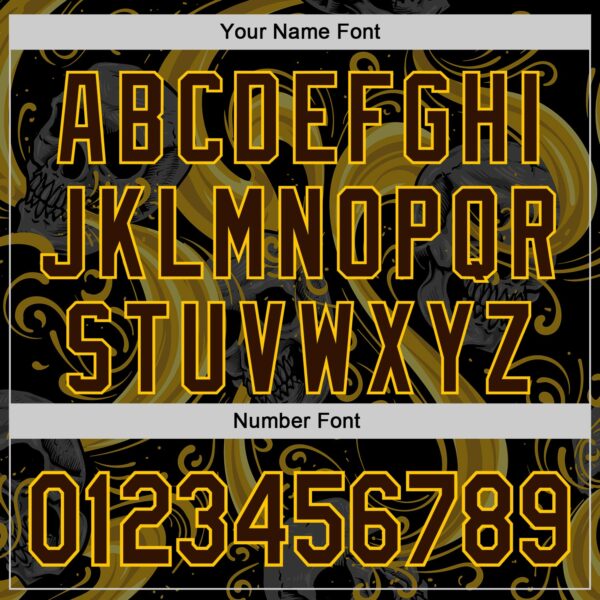 Custom Black Brown Yellow-White 3D Pattern Design Burner Costumes Skull Authentic Baseball Jersey