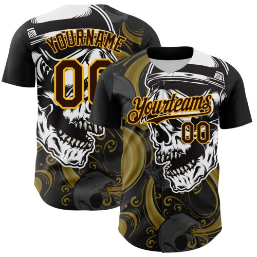 3DPattern8112 Custom Black Brown Yellow-White 3D Pattern Design Burner Costumes Skull Authentic Baseball Jersey