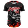 Custom Black Red-White 3D Pattern Design Burner Costumes Hellfire Skull Authentic Baseball Jersey