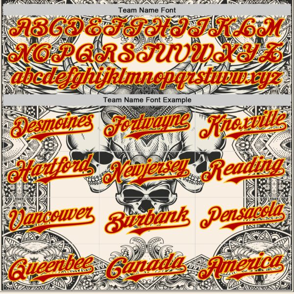 Custom Cream Red-Yellow 3D Pattern Design Burner Costumes Hell Skull Authentic Baseball Jersey