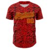 Custom Red Orange Black-Yellow 3D Pattern Design Burner Costumes Animal Tiger Print Authentic Baseball Jersey