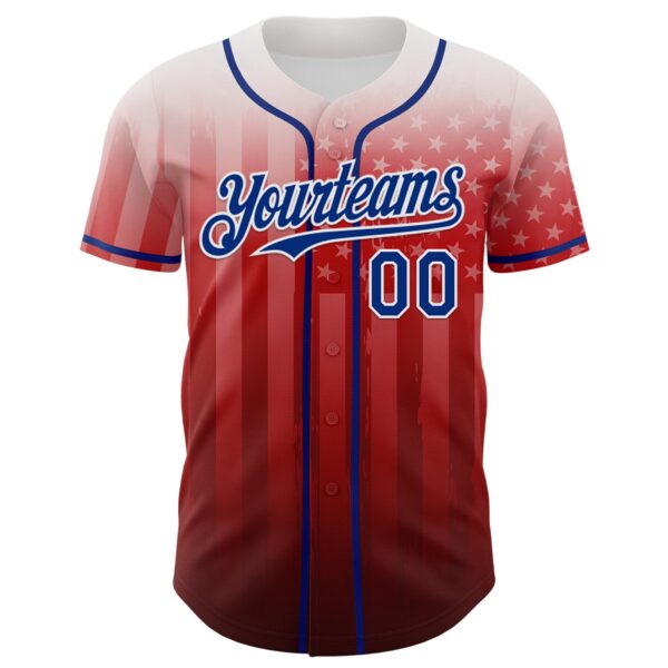 Custom White Royal-Red 3D American Flag Authentic Baseball Jersey