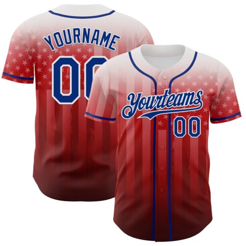 Custom White Royal-Red 3D American Flag Authentic Baseball Jersey