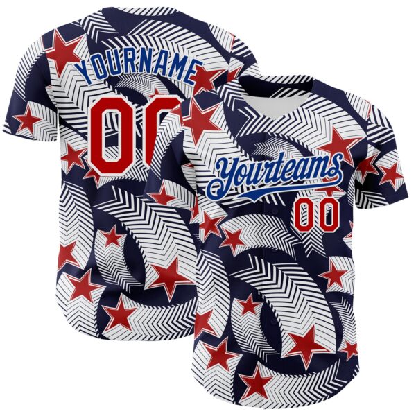 Custom White Red Navy-Royal 3D American Flag America-Inspired Authentic Baseball Jersey