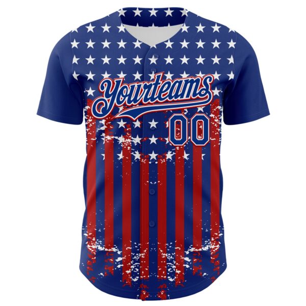 Custom Royal Red-White 3D Retro American Flag Authentic Baseball Jersey