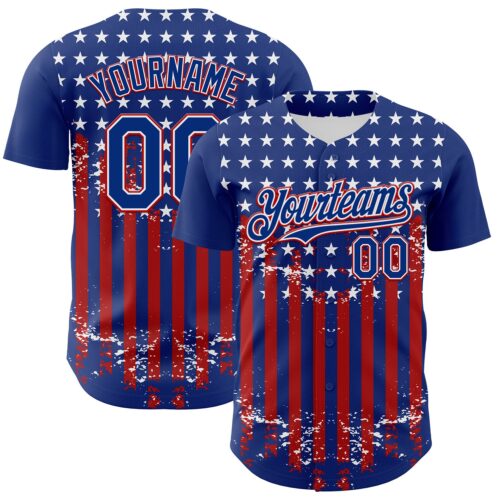 3DPattern8149 Custom Royal Red-White 3D Retro American Flag Authentic Baseball Jersey