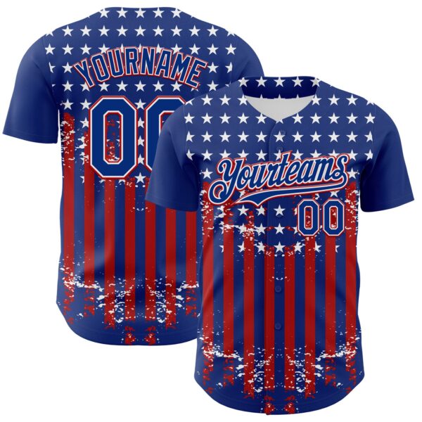 Custom Royal Red-White 3D Retro American Flag Authentic Baseball Jersey