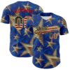 Custom Royal Vintage USA Flag Old Gold-Red 3D American Flag America-Inspired Stars Authentic Baseball Jersey