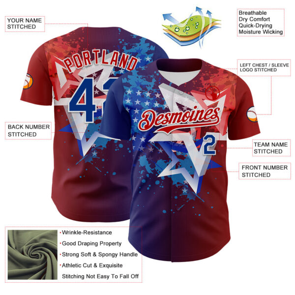 Custom Red Royal-White 3D Gradient American Flag America-Inspired Authentic Baseball Jersey