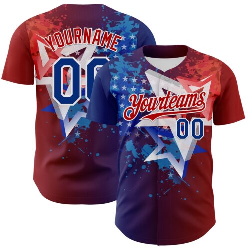 3DPattern8153 Custom Red Royal-White 3D Gradient American Flag America-Inspired Authentic Baseball Jersey