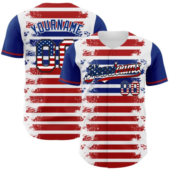 Custom White USA Flag Red Royal-Black 3D Gradient Retro Stripe American Flag Authentic Baseball Jersey