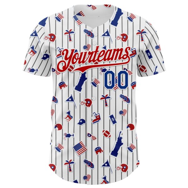 Custom White Black Pinstripe Royal-Red 3D American Flag National Symbols Authentic Baseball Jersey