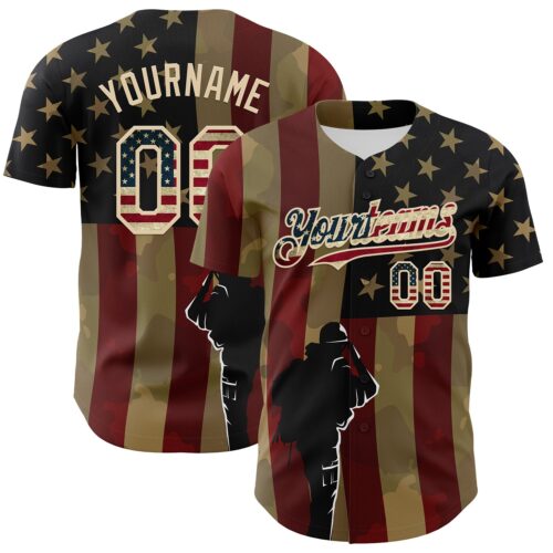 Custom Camo Vintage USA Flag-City Cream 3D American Flag Military Army Authentic Salute To Service Baseball Jersey