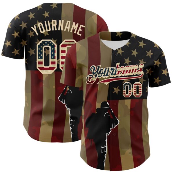 Custom Camo Vintage USA Flag-City Cream 3D American Flag Military Army Authentic Salute To Service Baseball Jersey