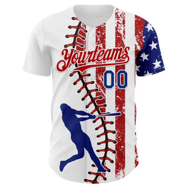 Custom White Royal-Red 3D American Flag Authentic Baseball Jersey