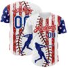 Custom White Royal-Red 3D American Flag Authentic Baseball Jersey