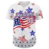 Custom White Royal-Fire Red 3D American Flag Stars Authentic Baseball Jersey