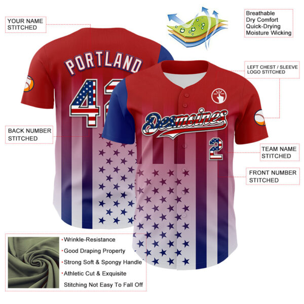 Custom Red USA Flag Royal Black-White 3D Gradient American Flag Authentic Baseball Jersey