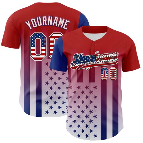 3DPattern8164 Custom Red USA Flag Royal Black-White 3D Gradient American Flag Authentic Baseball Jersey