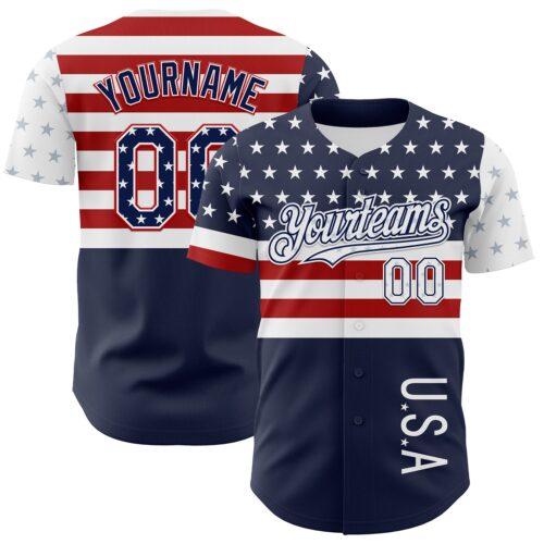 3DPattern8165 Custom Navy Star Red-White 3D American Flag Authentic Baseball Jersey