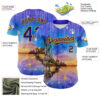 Custom Blue Dark Purple-Gold 3D Pattern Design Manhattan Bridge New York Sunset Authentic Baseball Jersey